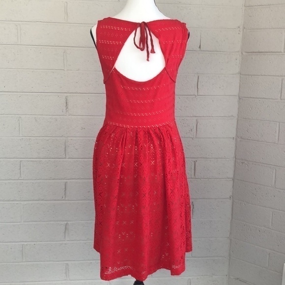 Postmark by Anthropologie Red Cotton Lace Eyelet Dress, S - Picture 4 of 13
